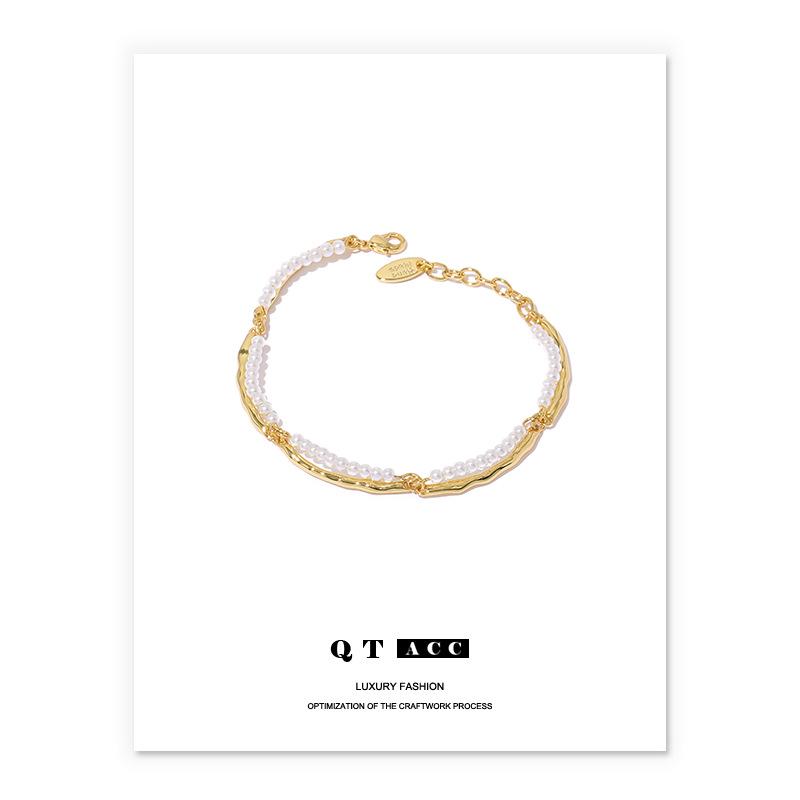 

French Retro Style 18K Gold-Plated Double-Layer Pearl Necklace and Bracelet Set for Women