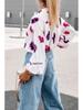 Autumn 2024 Floral Print Stand-up Collar Long Sleeve Shirt for Women - European & American Style