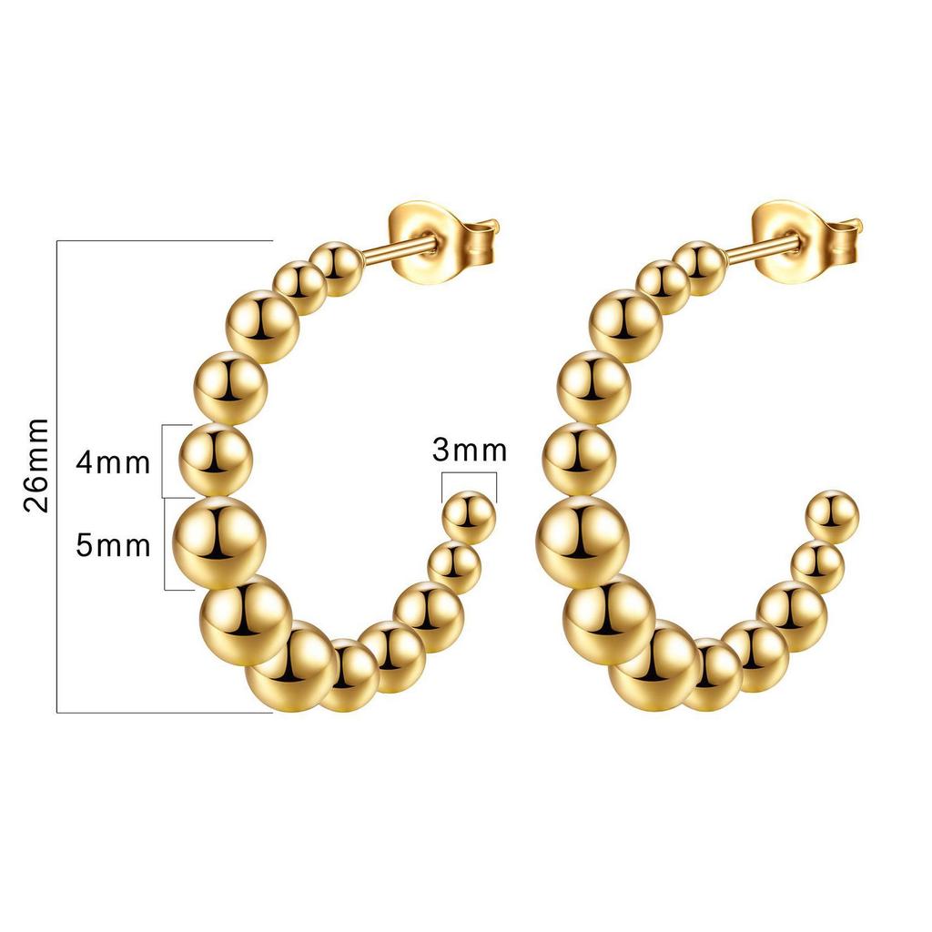 Elegant Stainless Steel Round Bead Earrings - Simple High-End European & American Style Stud Jewelry for Women