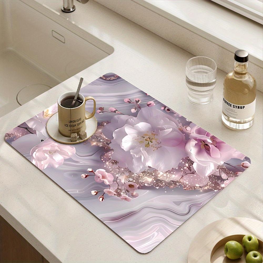 1Pcs Rubber Drying Mat With Mauve Petite Flower Mats Heat-Resistant Table Mats Tableware Drying Mats Moisture- For Coffee Shop