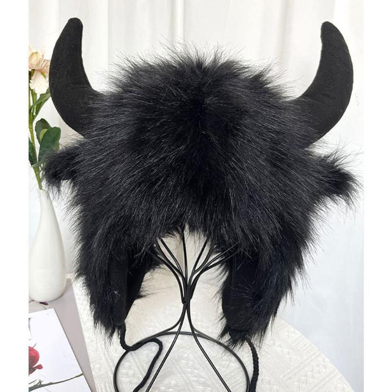 Cappello Invernale Peluche Corna di Toro, Morbido Cappello da Trapper con Copertura per le Orecchie e Laccetti per il Mentone per Uso Esterno, Foto e Viaggi