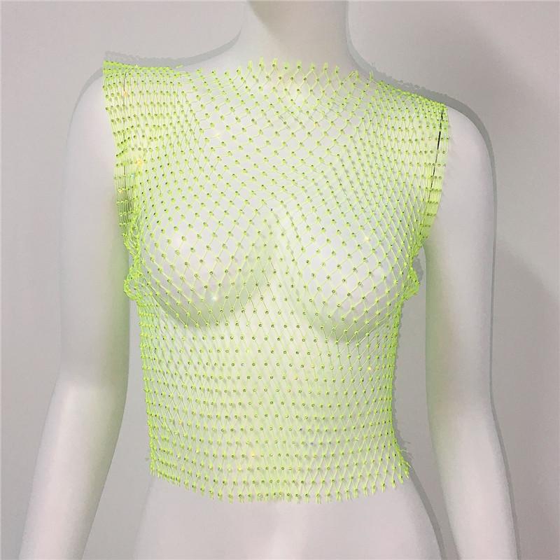 Europäisches & Amerikanisches Strass Ärmelloses Netzoberteil für Damen