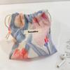 Floral Print Drawstring Coin Purse for Children Girls Makeup Bag Travel Organizer Keys Earphone Bag Makeup Pouch Cute Mini Purse