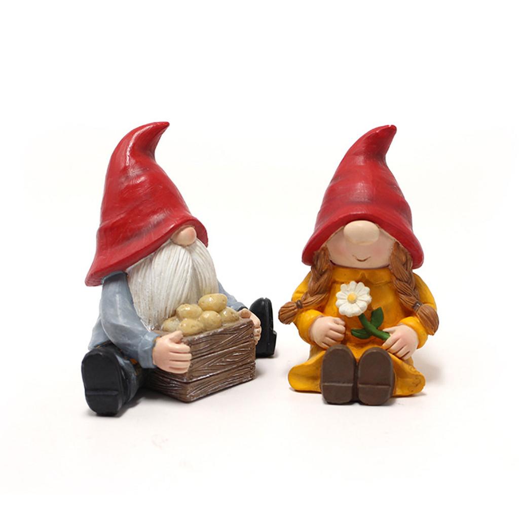 Couple Gnome Statue 2pcs/Set for Outdoor Backyard Lawn Patio Decorative Ornament Creative Resin Dwarf Decor Non Fading