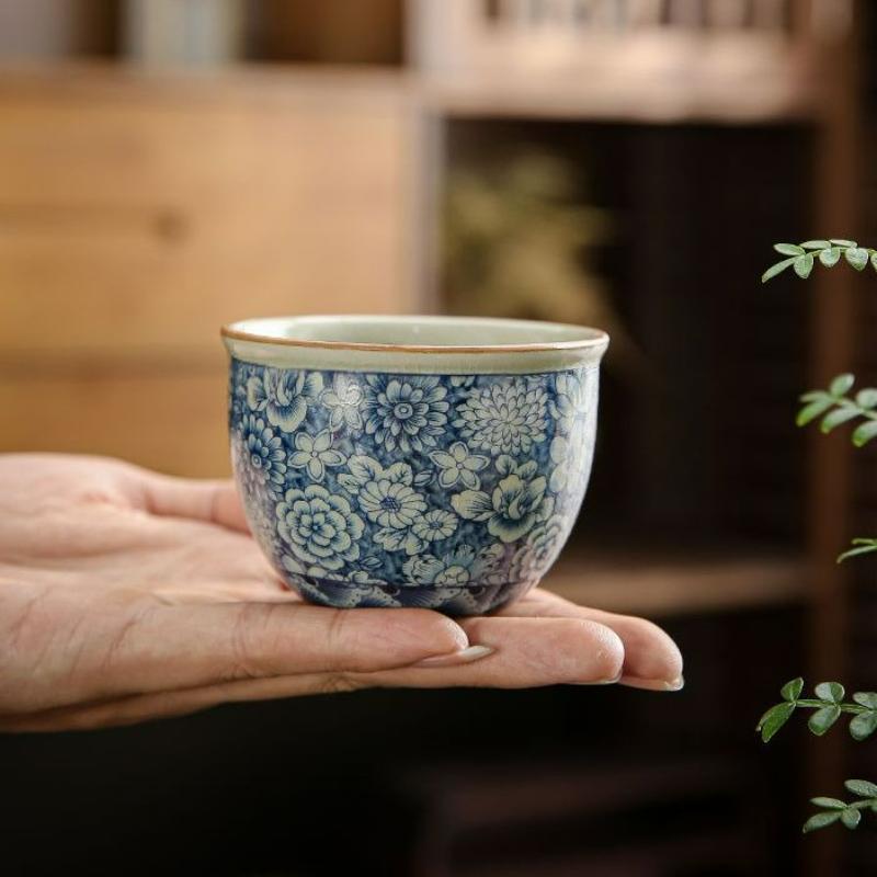 Vintage Handmade Blue and White Porcelain Tea Cups Chinese Style Home Cover Bowl Tea Maker Gaiwan Kung Fu Teaware Accessories