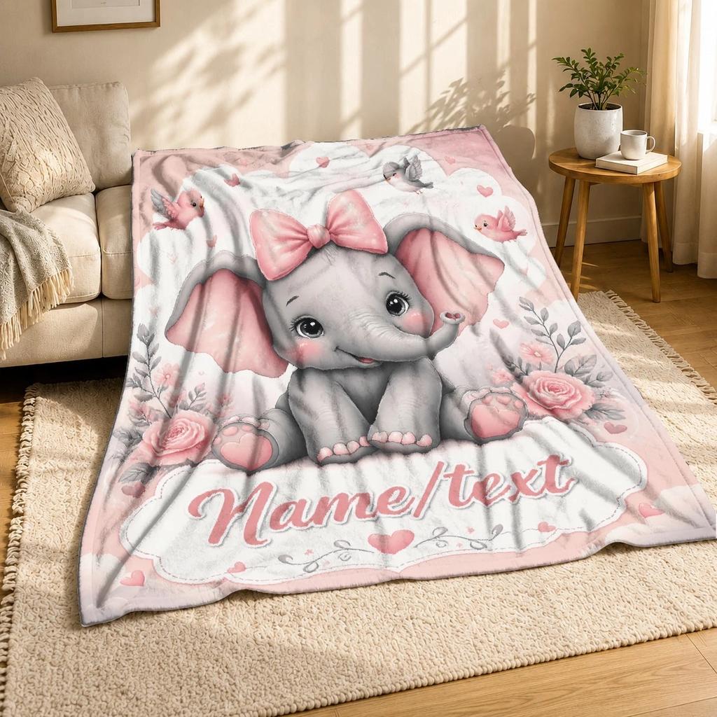 Baby Elephant Name Text Coral Fleece Blanket