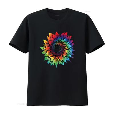 Herren Sonnenblumen T-Shirt Weiß X-Large Vintage Gewaschen Mode Vielseitig Leicht Homme Designerkleidung Stilvoll Bequem