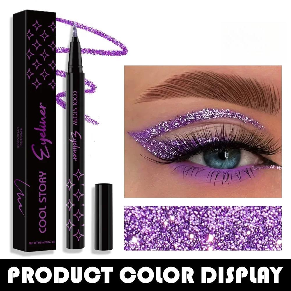 6-Color Waterproof Glitter Eyeliner Pen Long-Lasting Quick-Dry Diamond Shining Eye Shadow Stick for Big Eye Makeup