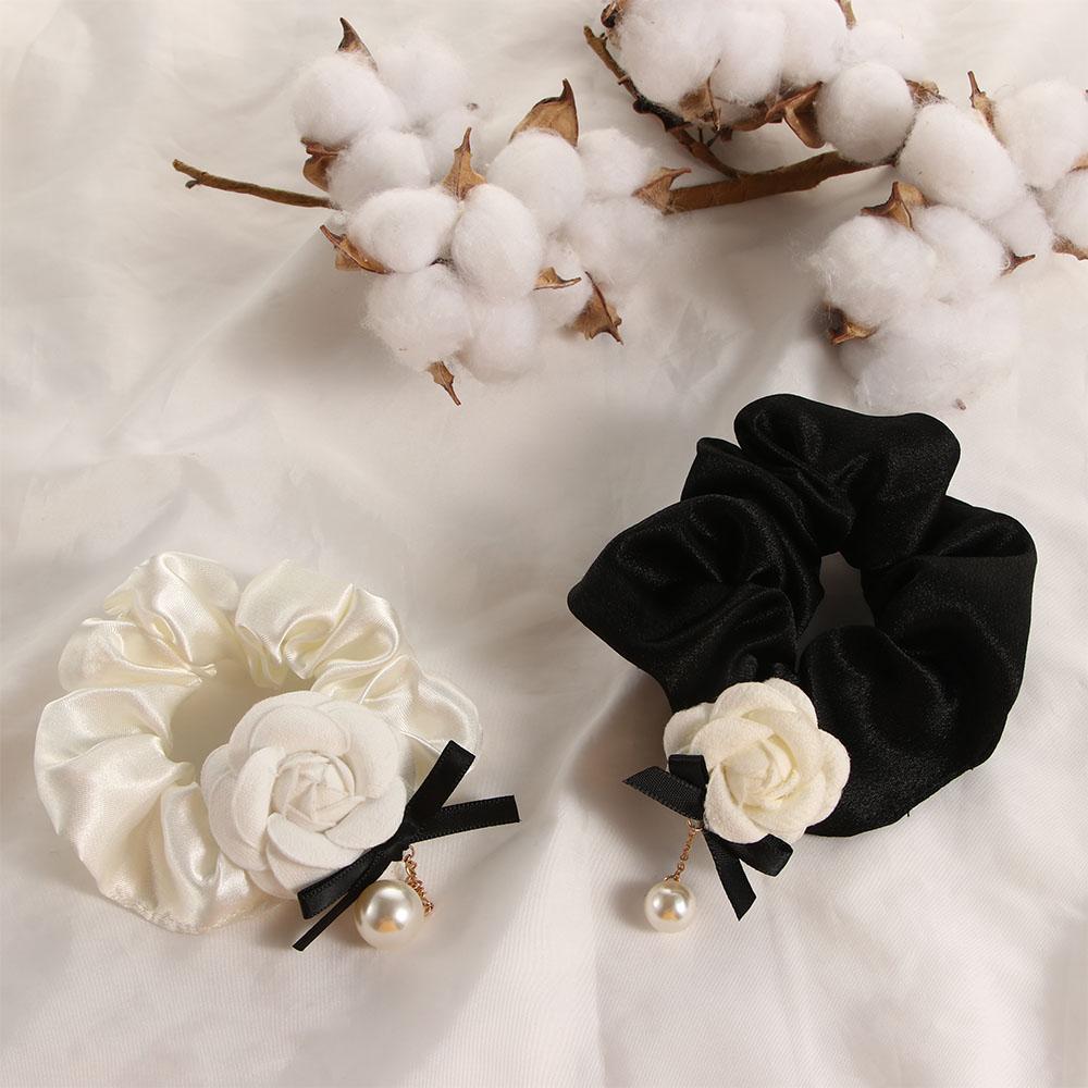 

Модная ткань женские головные уборы жемчужные резинки для волос камелия резинки для волос круг эластичная веревка для волос белый