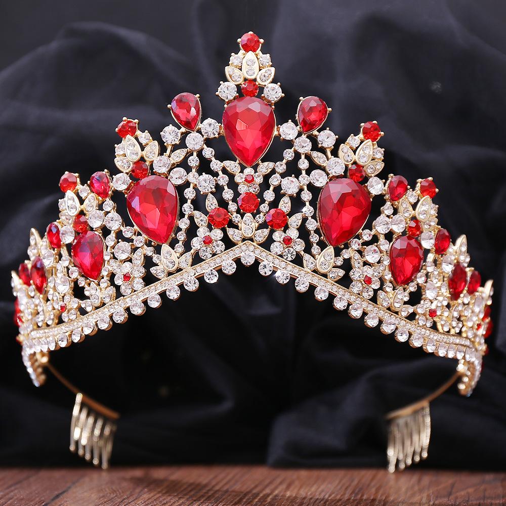 Popular exaggerated stage performance hair accessories crown Baroque multi-color crystal bridal crown with comb