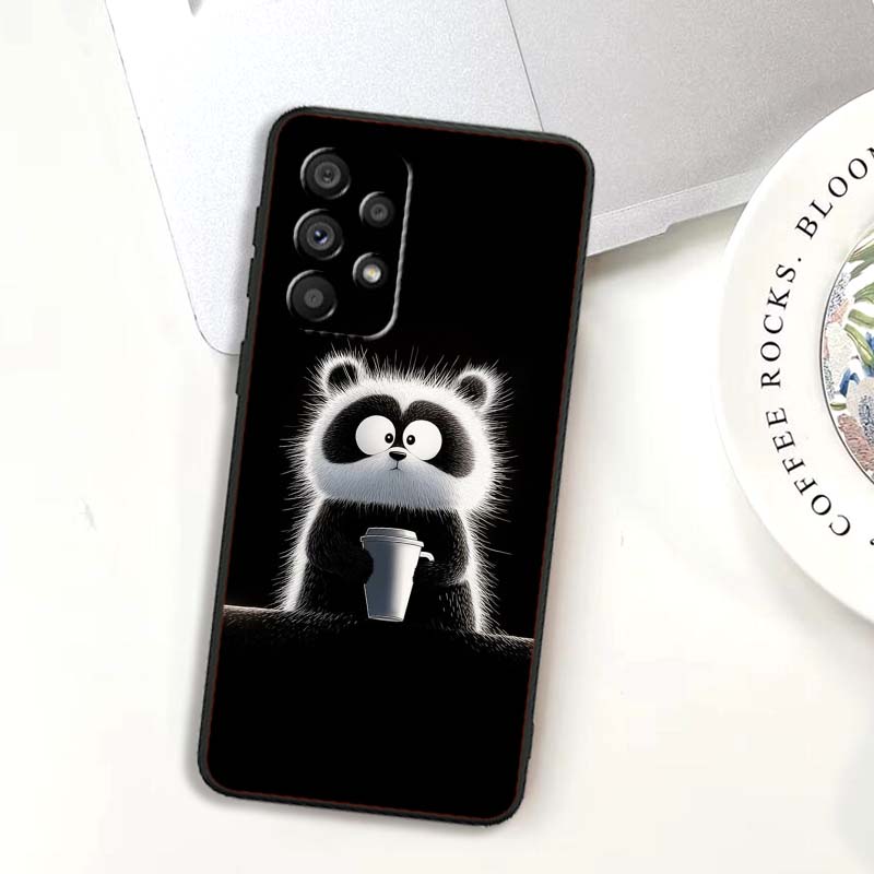 Anime cartoon cat illustration For Samsung A73 A72 A71 A55 A54 A53 A52 A51 A13 A22 A16 A15 A12 A14 A26 A07 5G Black Phone Case