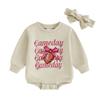 2-Piece Baby Girls Set Football Letter Bow Print Long Sleeve Sweatshirt Romper Headband Adorable Outfits