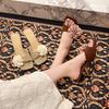 Thick heel retro suede French small cool slippers women's shoes wear 2025 new summer with skirt flower sandals
