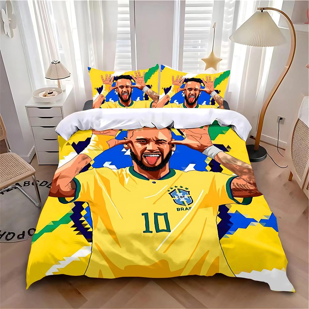 Set Biancheria da Letto Caldo Calcio N-NeymarS Decorazione Camera da Letto Bambini Singolo Matrimoniale Grande Formato Copripiumino Set per Adulti Ragazzi Ragazze