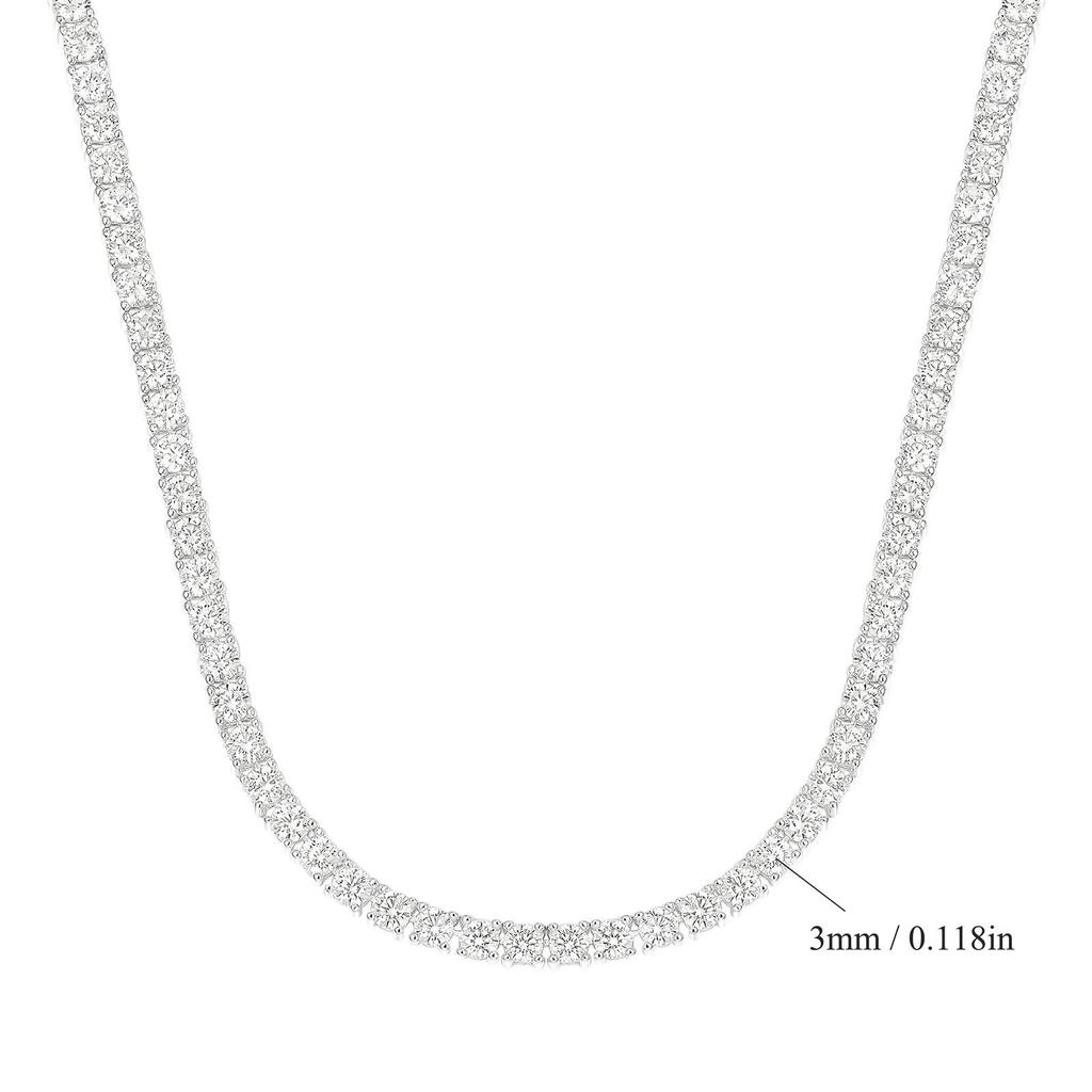18K White Gold Plated Zirconia Tennis Necklace Choker, 4-Prong, Size Options: 2mm-6mm, Fashion Trend Bestseller