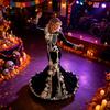 Halloween-Kleid Damen Gothic Vintage Langarm Skelett Rose Grafik Partykleid für Maskenball Rollenspiel-Event