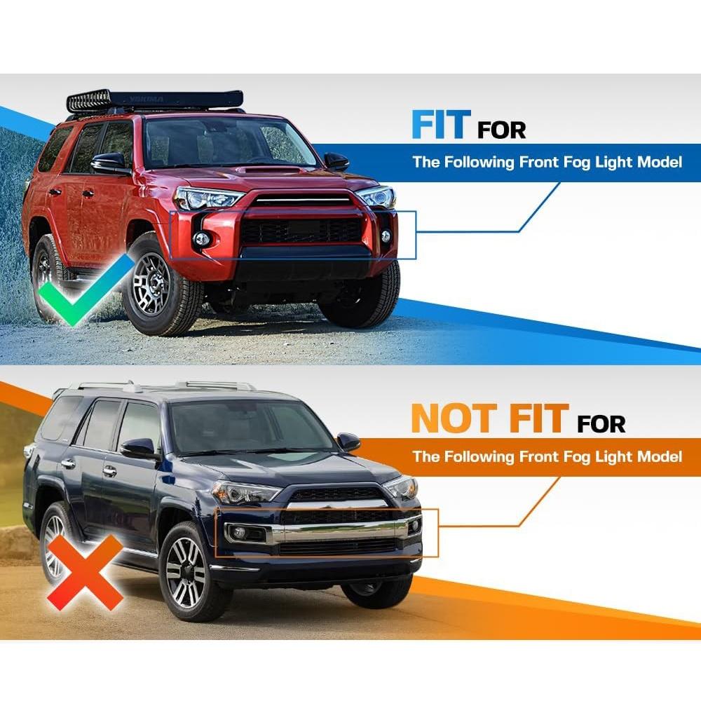 Pair Front Bumper Fog Light Fang Decals Grill Trim For Toyota 4Runner 2014-2024