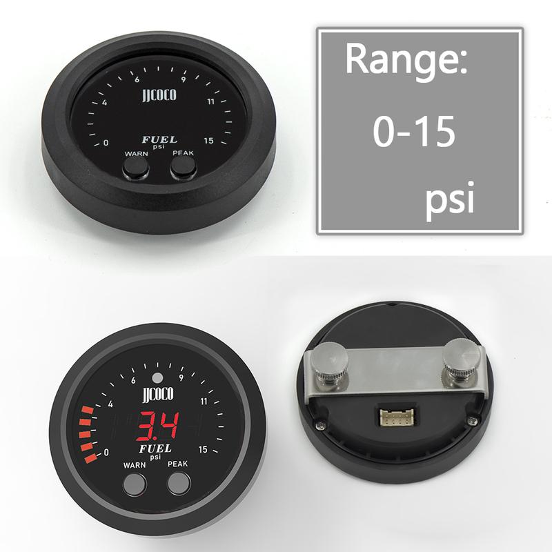 Universal 2inch / 52mm Electronic Fuel Pressure Gauge With 1/8 Npt Sensor Oil Pressure Digital 0-15psi Red Led Ultra-Thin
