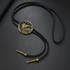 Mens Adjustable Leather Cord Bolo Tie with Enamel Metal Badge Pendant Western Rodeos Outfit Shirt Chain Necktie Necklace