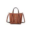 Handbag Genuine Leather Women's Bag Retro Color-blocking Rivet Bucket Bag
