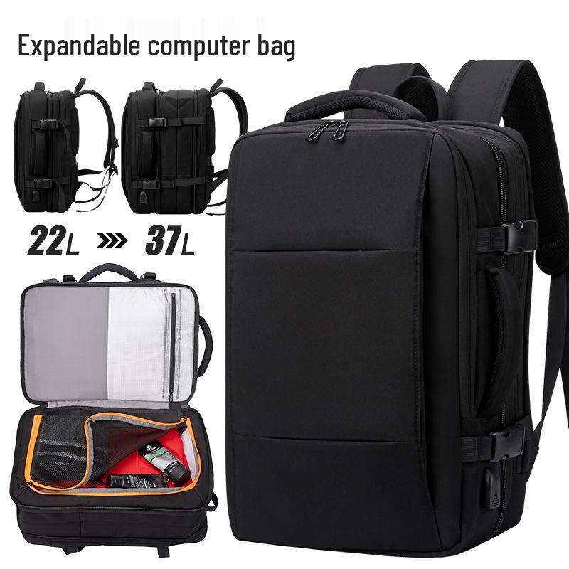 Men's Leather Business Travel Backpack with Laptop Compartment and Wet/Dry Separation