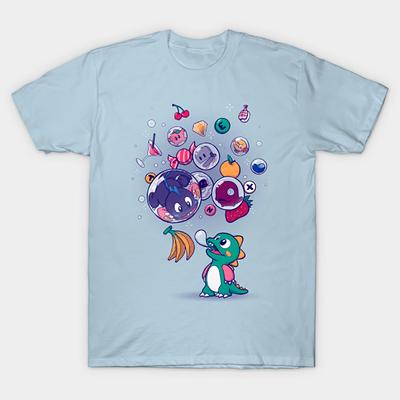 Many Bubbles Cute Dinosaur Gift T Shirt Videogame Bubble Bobble Graphic Clothes Short Sleeve Ca
