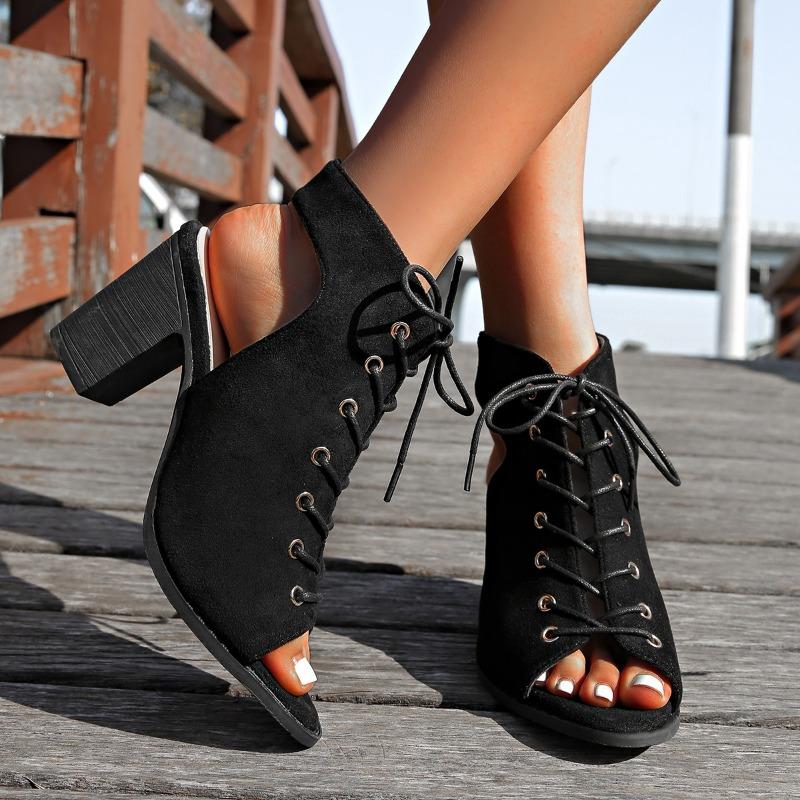 2025 New Summer Women Sandals Plus Size 36-42 Denim Upper Women's Shoes High Heel Fashion Sexy Strap Cooling Boots