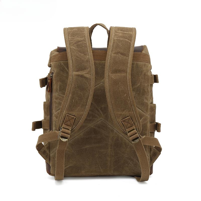 Backpack Male Student Backpack Retro Travel Bag Waterproof Canvas with Top Layer Leather Computer Travel Bag