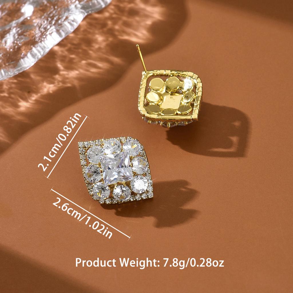 Fashionable Diamond Shaped Design Earrings with a Light Luxury Style and High-end Feel for Women