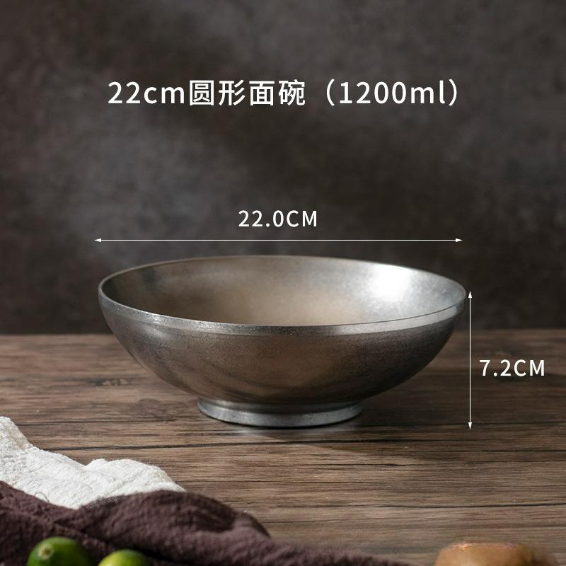18-24cm Vintage Stainless Steel Ramen Bowl Snowflake Gray Tableware Rice Bowls Restaurant Household Kitchen Soup Bowl New