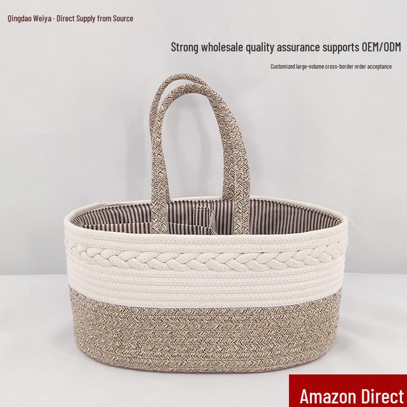 Cotton Rope Woven Baby Diaper & Toy Storage Basket - Detachable, Handheld