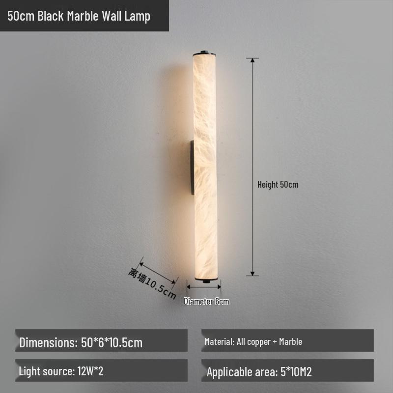 New Chinese Retro All-Copper Marble Wall Lamp - Luxury Bedside Lighting