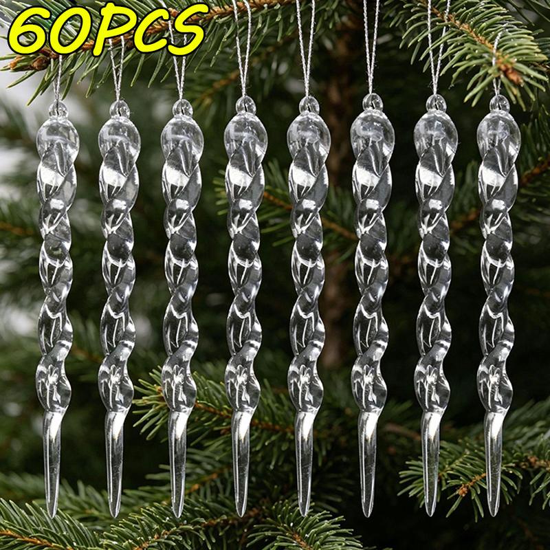 Clear Acrylic Icicle Ornaments for Christmas Decoration Crystal Hanging Pendant Icicles Drop Xmas Tree Wedding Party Supplies
