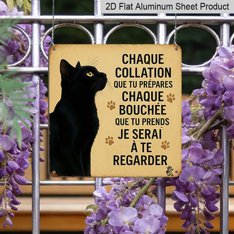 2D Flat, 1pc, Funny Kitchen Decor, Humorous Black Cat Sign, Vintage Aluminium Sign, Home Wall Art, Every Snack You Make, Every Bite You Take, I ll Be 20*20cm