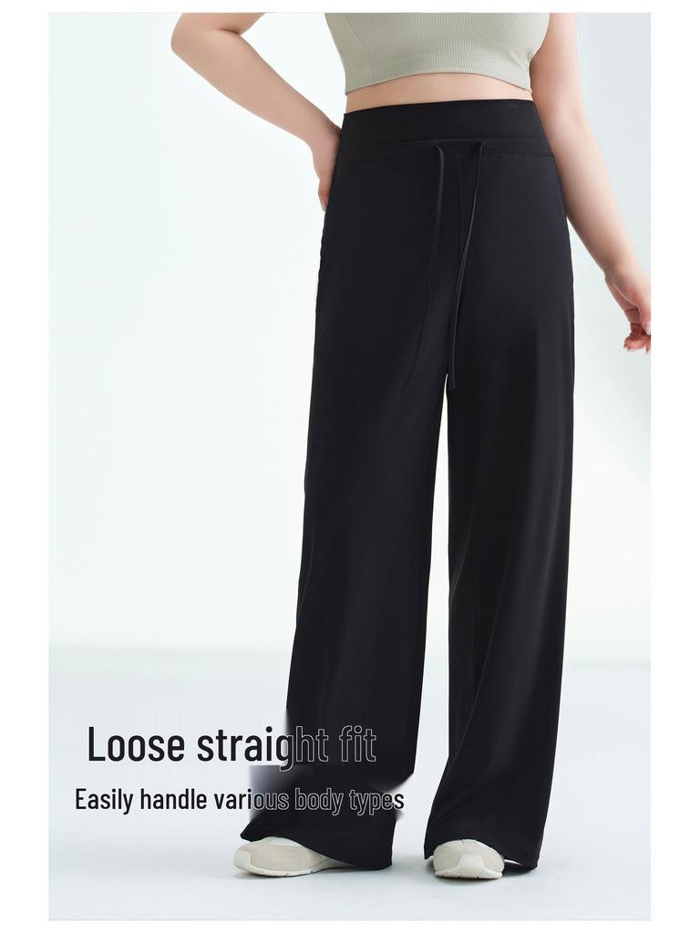 Women's Fleece-Lined Wide-Leg Sports Pants: Loose Fit, Plus Size (up to 220 Jin), Perfect for Running, Yoga, and Fitness.