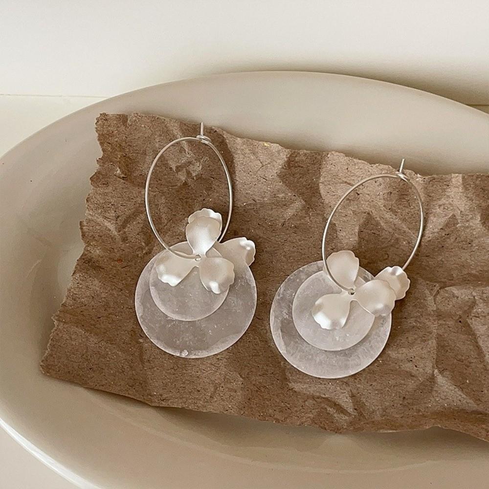 Petal Drop Tassel Earrings White/Gold Dangle Earrings Korean Shell Dangle Earrings Beach D