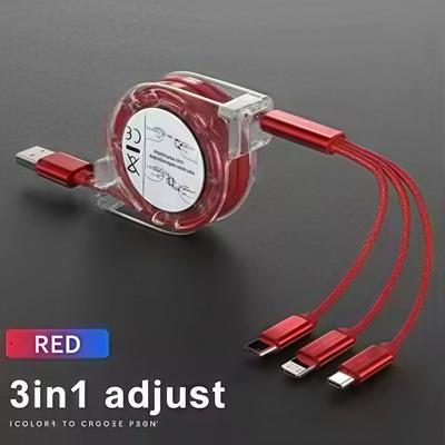 Cabo Carregador Telescópico 3 em 1 USB C Carregamento Rápido para iPhone 15 16 17 Samsung S24 Huawei Celular Android Trançado de Nylon Durável