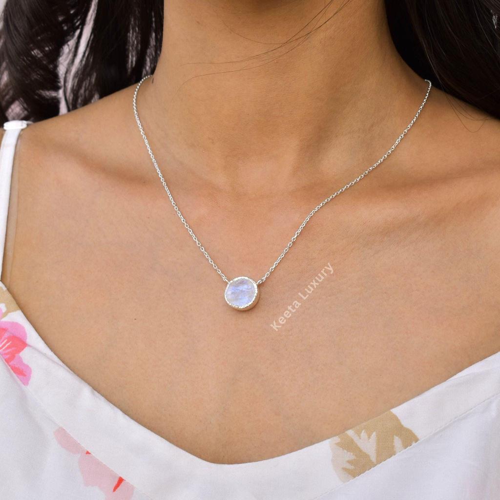 Genuine Raw Moonstone Necklace Raw Gemstone Necklace Healing Crystal Necklace Sterling Silver Necklace Handmade Necklace for Beginning
