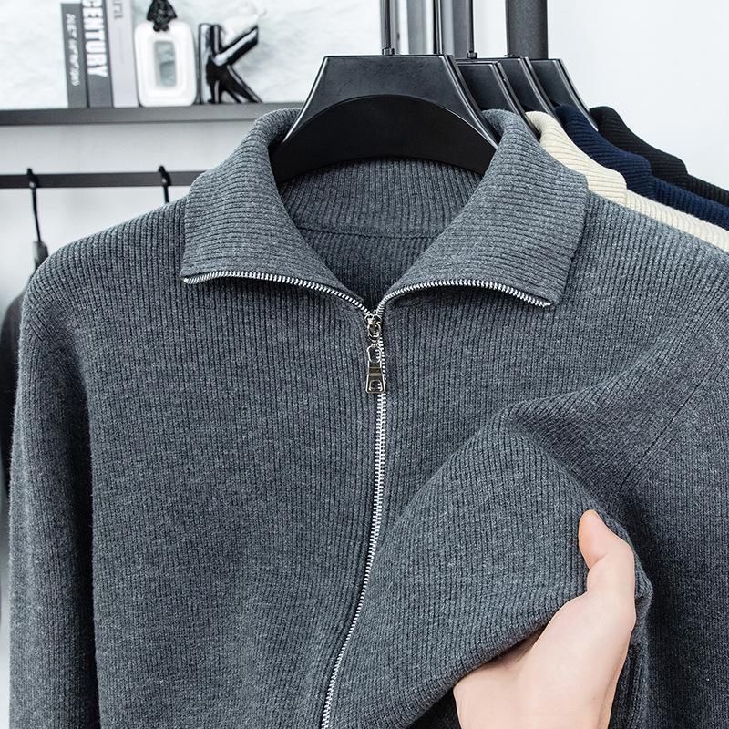 2025 Autumn/Winter Men's Thick Wool Knit Cardigan Business Casual Jacket for Middle-Aged Dads