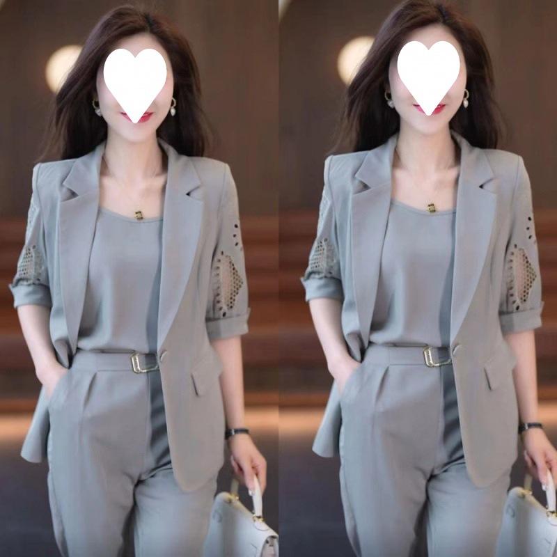 A Three-piece Professional Suit Set for Women's Summer Fashion, Slimming and Stylish Harem Pants