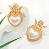 Court Style Personality Retro Creative Design Stud Earrings French Temperament Ins Angel Baby Inlaid Imitation Pearl Earrings