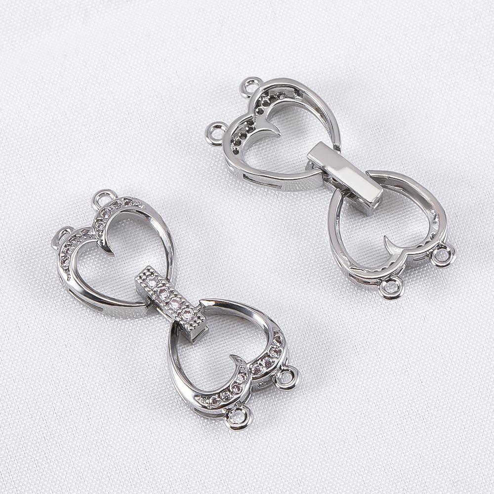 

1piece Rhinestone Inlaid Double-Row Heart Clasp Copper Pendants For DIY Necklace Connector Jewelry End Clasps Charms Accessories 1piece