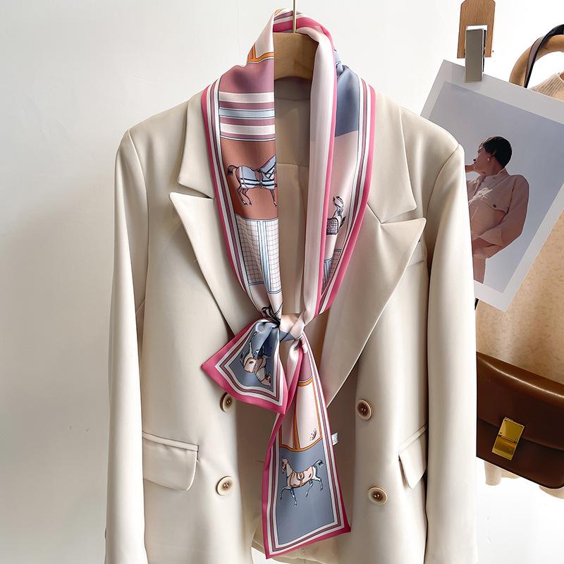 Luxury Design Print Skinny Ribbon Silk Scarf for Women Neckerchief Hairband Foulard Female Soft Satin Hands Bag Neck Ties