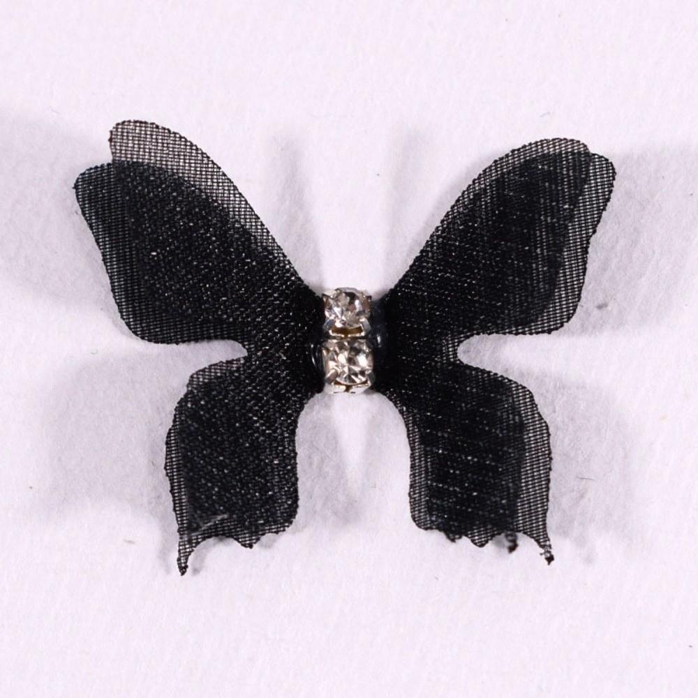 50 Stück 3D Organza Stoff Schmetterlings-Applikationen 3cm Doppellagige Chiffon Schmetterlings-Stickereien Aufnäher Strasssteine