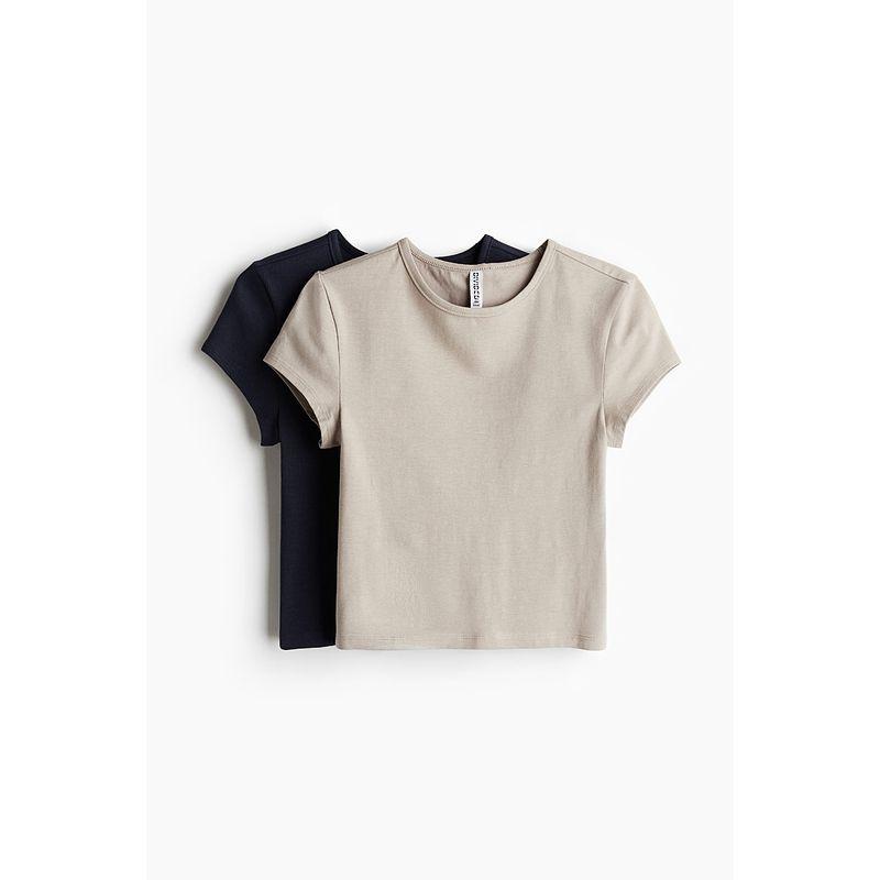

HM Autumn Women s 2-Piece T-shirt 1212805 Light beige/Navy 155/80