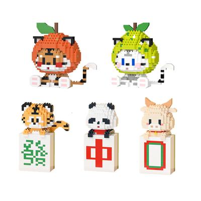 Minibloques de Construcción Tigre Naranja Gran Fortuna y Gran Ganancia Panda Tigre Mahjong Micro Ladrillos Figuras Juguete Para Niño Regalo