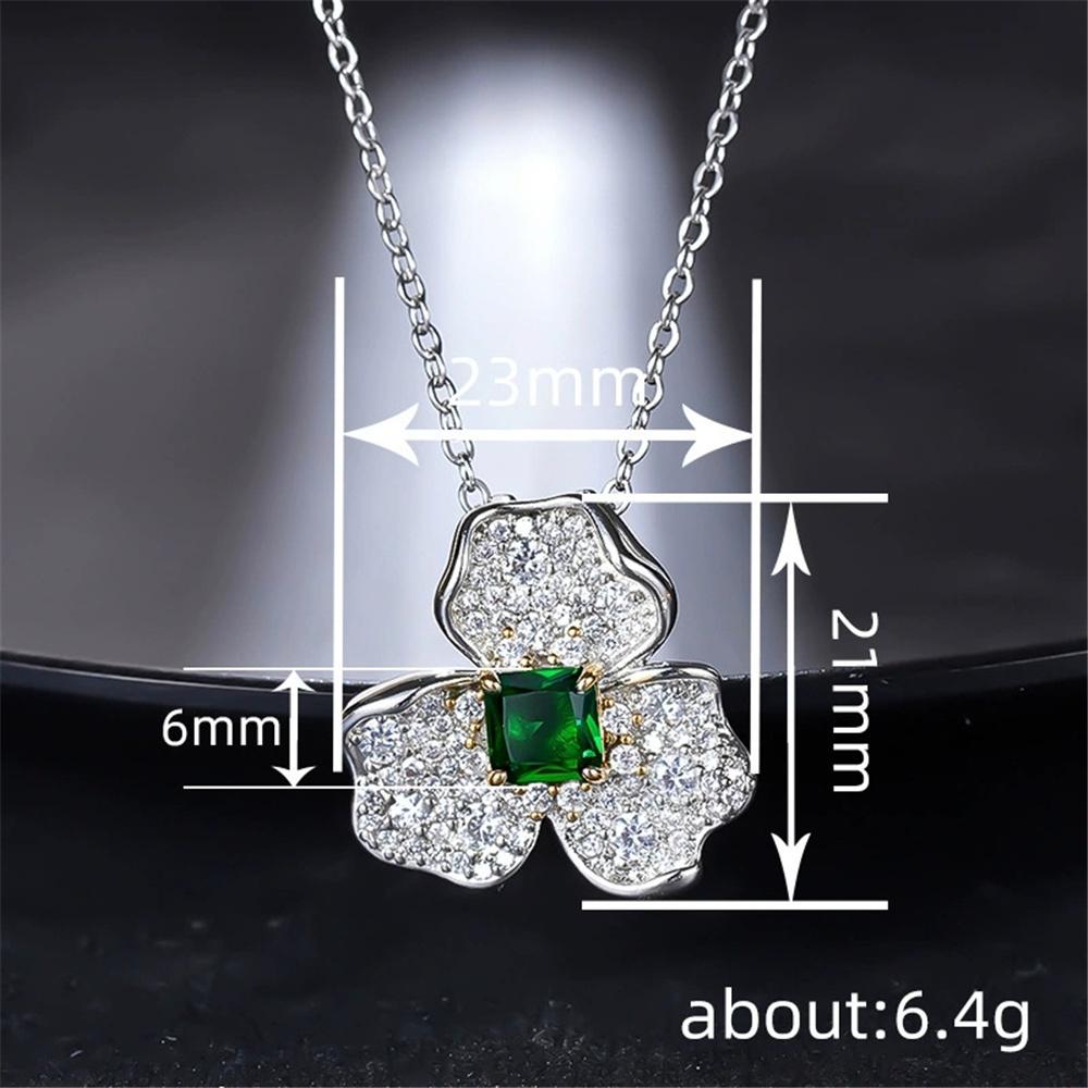 Luxury Female Crystal White Green Stone Pendant Necklace Vintage Silver Color Wedding  For Women