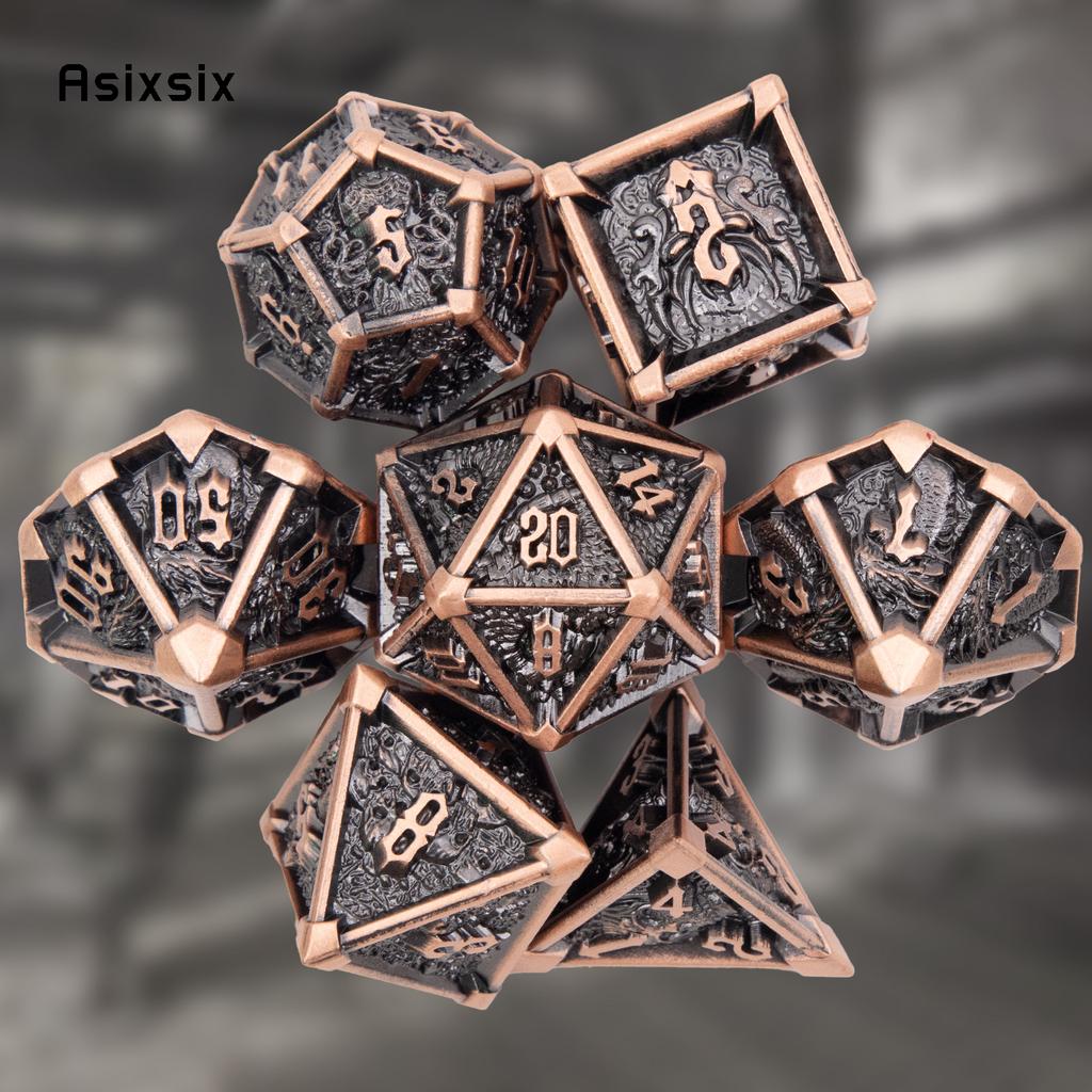 7 Pcs Black Copper Skull Metal Dice Solid Metal Polyhedral Dice Set Suitable for Role-Playing RPG Board Game Card Game