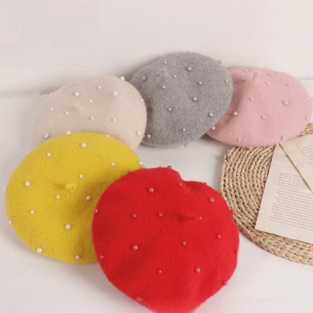 Cappello in lana per neonato con perle Cappello da pittore in lana Berretto carino per bambini Inverno