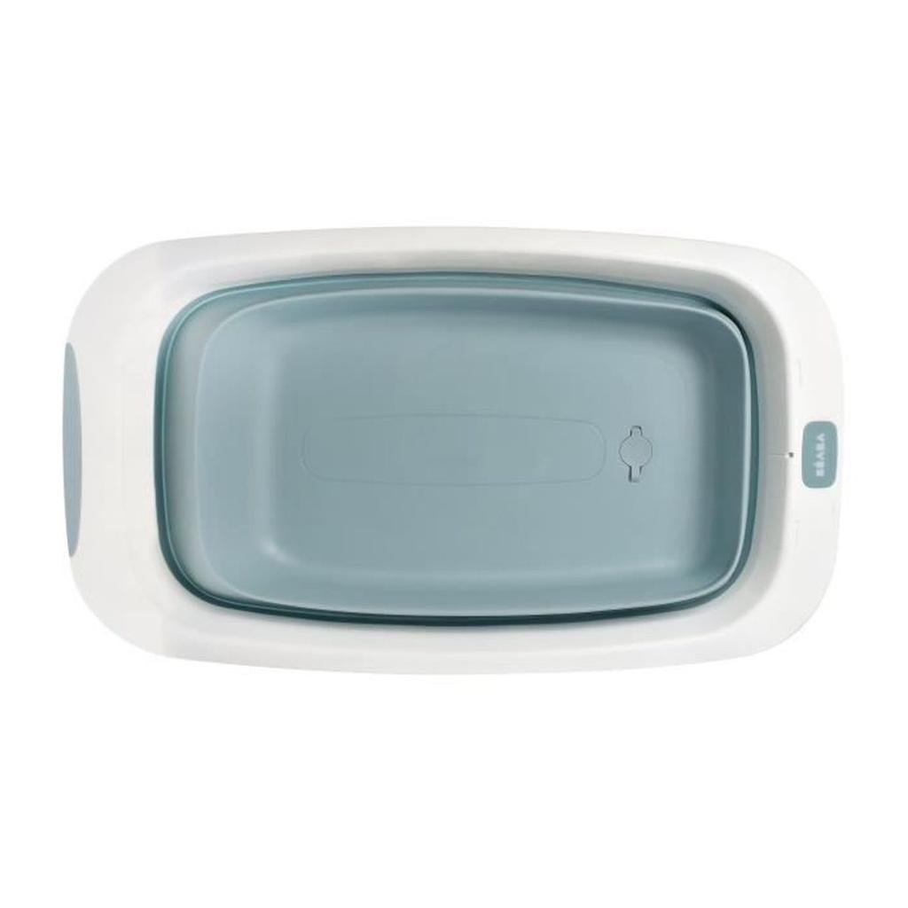 BÉABA - Baignoire Pliable bébé - Ultra Compacte - Pieds antidérapants - Bouchon de vidange - Eazy Pop Camélé'O - 29L - Bleu